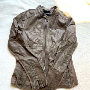 Women’s Express Tan Faux Leather Moto Jacket, Medium